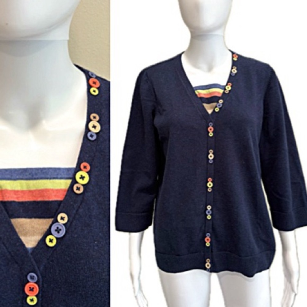 Christopher & Banks Rainbow Button Mock Cardigan Sweater Womens Size Large